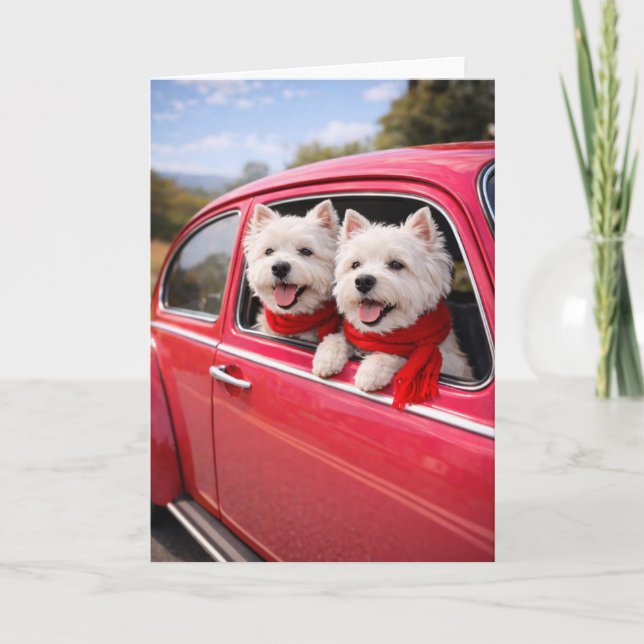 Deux chiens Westie dans une carte de la Saint-Vale (Devant)