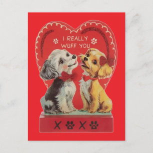 Deux chiots mignons carte postale vintage de la Sa