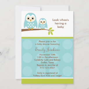 Deux Chouettes bleues Invitations de douche pour b