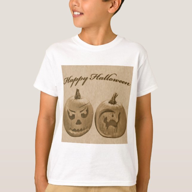 Deux Citrouilles heureux T-shirt Halloween (Devant)