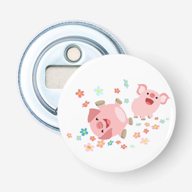 Deux cochons mignons au printemps ouvre-bouteille  (Devant)