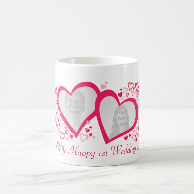 Deux coeurs 1er anniversaire mariage photo mug (Centre)