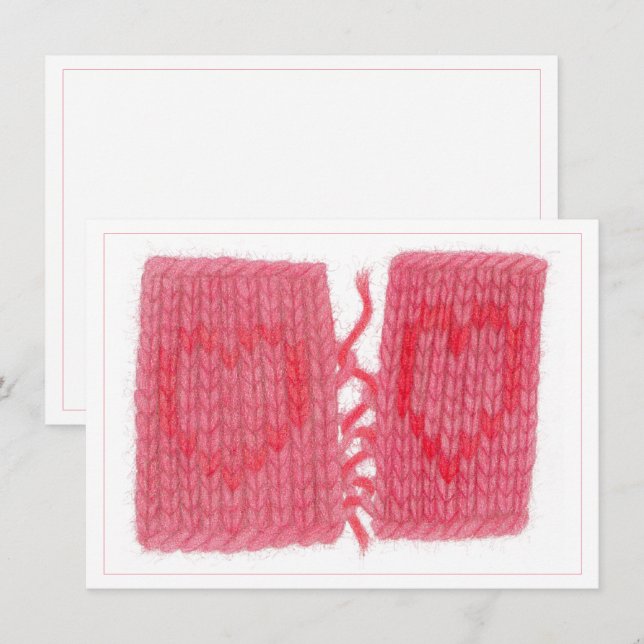 DEUX CŒURS COUSUS Carte plate 4,5 x 6,25 (Devant / Derrière)