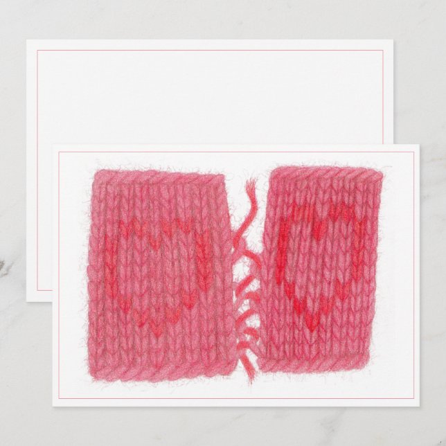 DEUX COEURS COUSUS Carte plate 5x7 (Devant / Derrière)