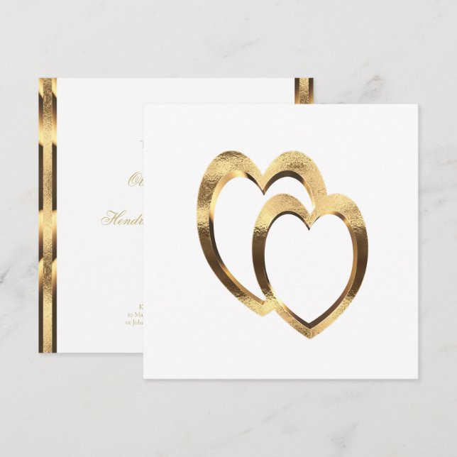 Deux coeurs dans Faux Gold Fiançailles Invitation (Devant / Derrière)