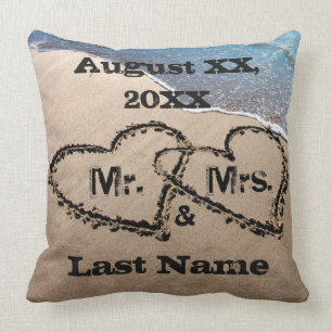 Deux Coeurs Dans Le Sable M. & Mme Mariage Coussin