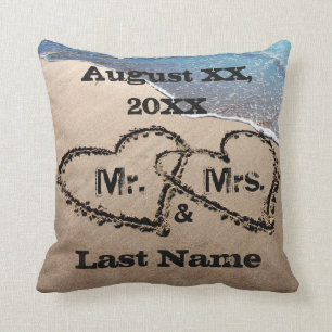 Deux Coeurs Dans Le Sable M. & Mme Mariage Coussin