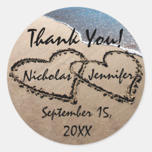 Deux Coeurs Dans Le Sable Merci Sceller Stickers