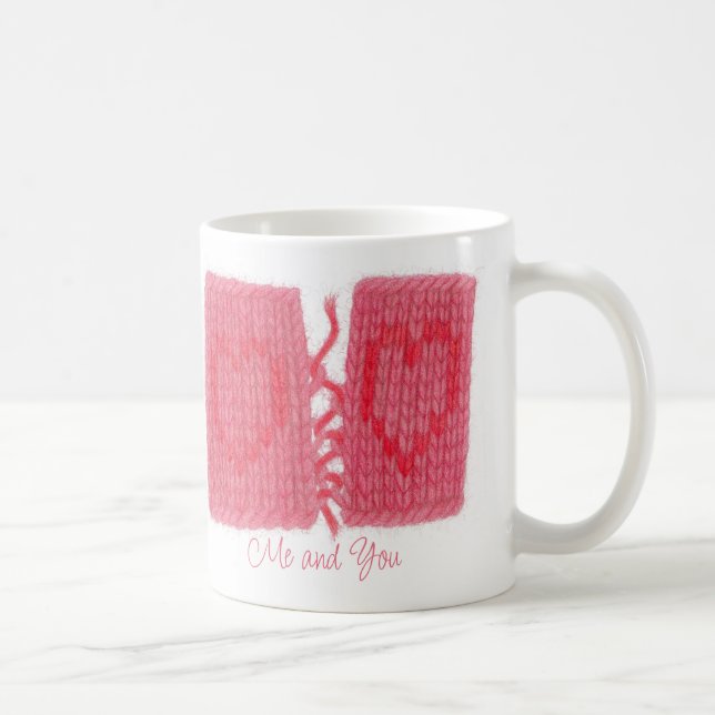 DEUX COEURS KNIT Mug blanc + Texte (Droite)