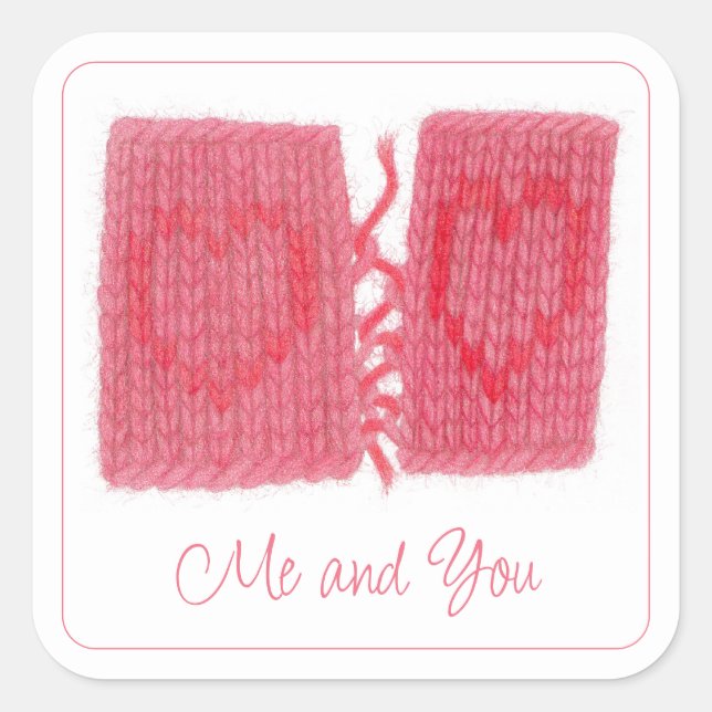 DEUX COEURS KNIT Stickers grand Carré + Texte (Devant)