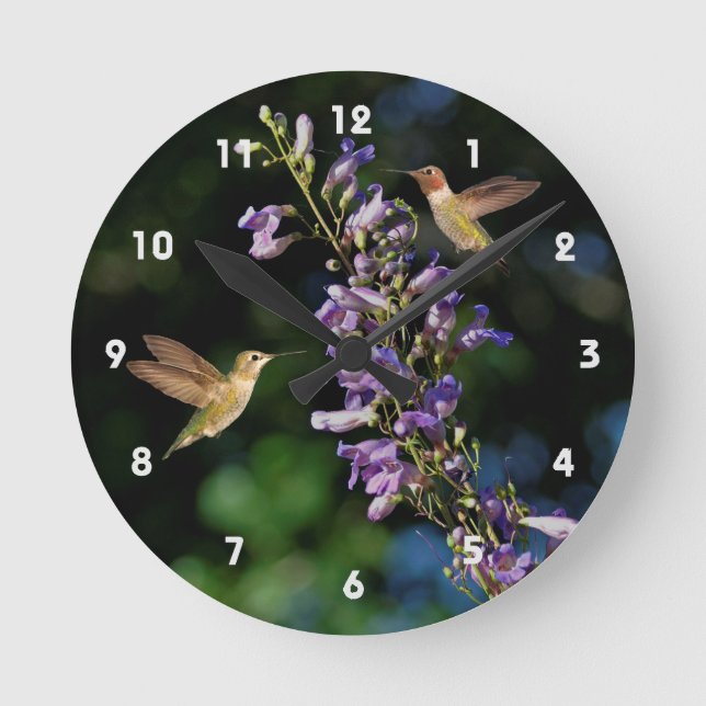Deux Colibris En Vol Avec Horloge Murale Fleurie (Recto)