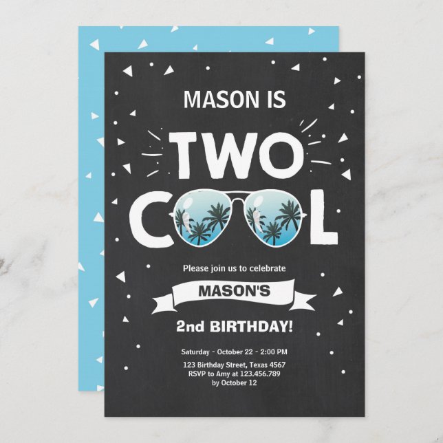 Deux Cool anniversaire invitation garçon 2e annive (Devant / Derrière)