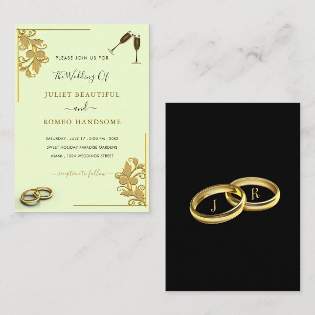 Deux couleurs Faire-part de mariage Black Gold Des (Devant / Derrière)