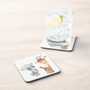 Deux Dessous de verre Cartoon Chèvres Jolies Ensem