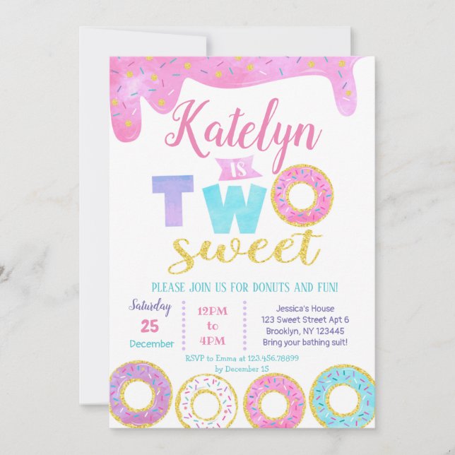 Deux Donut doux 2e Invitations d'anniversaire (Devant)