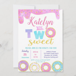 Deux Donut doux 2e Invitations d'anniversaire