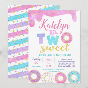 Deux Donut doux 2e Invitations d'anniversaire