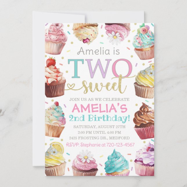 Deux Douces Invitation, Invitation Cupcake (Devant)