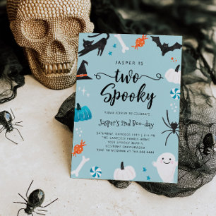 DEUX éffrayant Bleu Halloween Invitation fête d'an