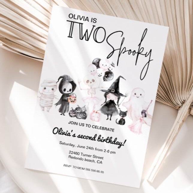 Deux éffrayant halloween rose invitation 2e annive (Two Spooky, second halloween birthday invitation)
