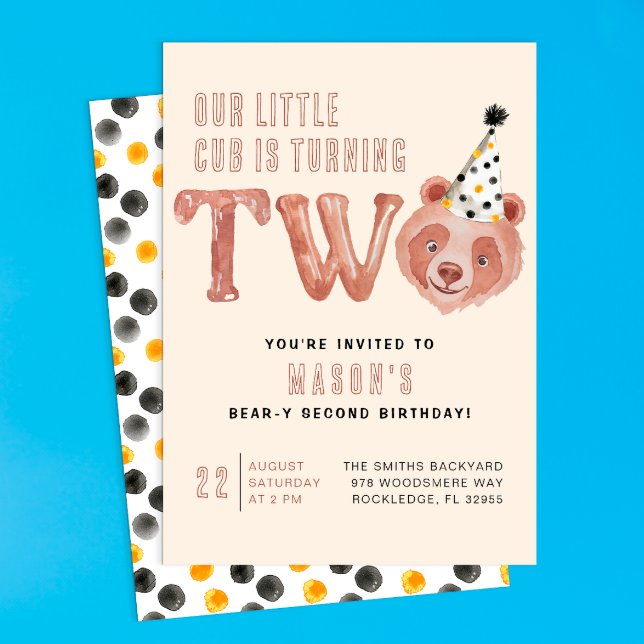 Deux et deux fois plus mignon Invitation du 2e ann (Little Bear | Bear-y Cute Birthday Invite)