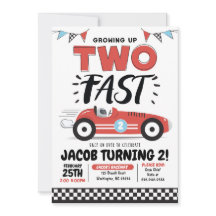 Deux Fast Race Car 2e Anniversaire Fête Invitation