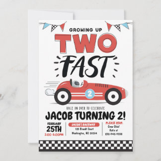 Deux Fast Race Car 2e Anniversaire Fête Invitation