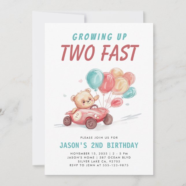 Deux Fast Race Car 2e Invitation Anniversaire (Devant)