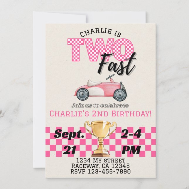 Deux Fast, Racecar Thème Anniversaire Invitation P (Devant)