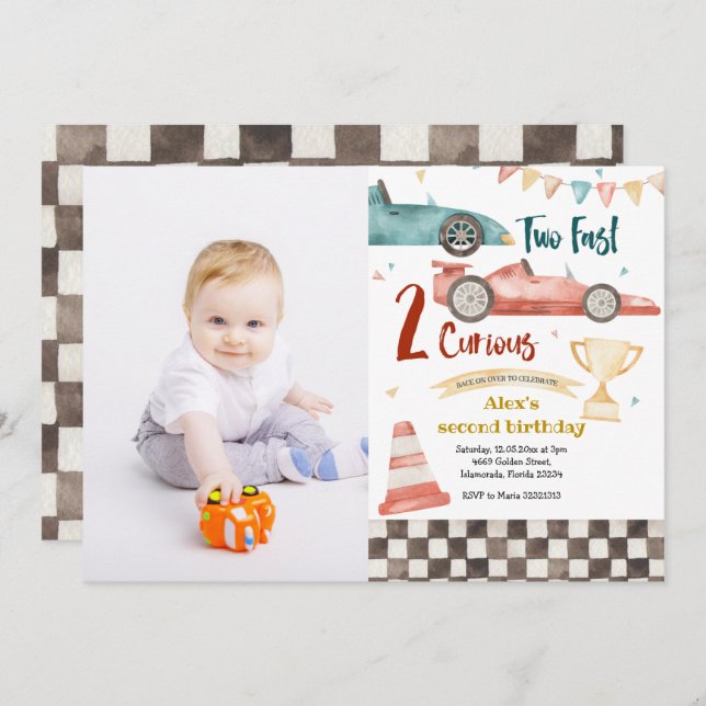 Deux Fast Two Curious Racing Invitation avec photo (Devant / Derrière)