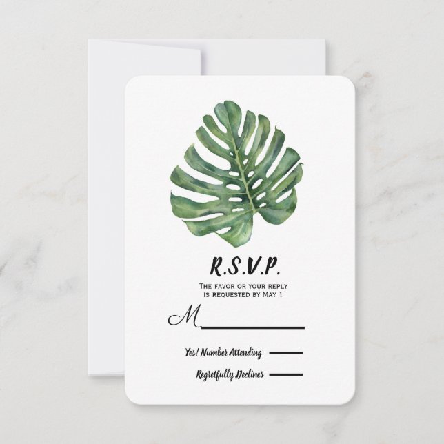 Deux feuilles de palmier élégantes RSVP de mariage (Devant)
