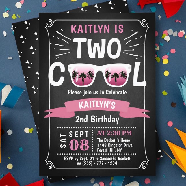 Deux filles Cool Chalkboard 2e Invitations d'anniv (Créateur téléchargé)