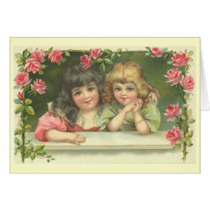 Deux filles victoriennes dans une roseraie