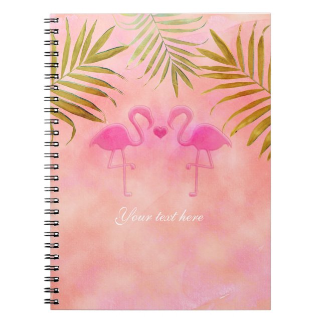 Deux Flamants roses roses Carnet de plage tropical (Devant)