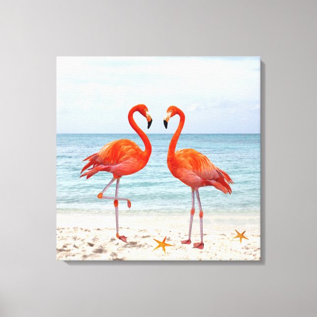 Deux flamants roses vibrants sur la toile de plage (Recto)