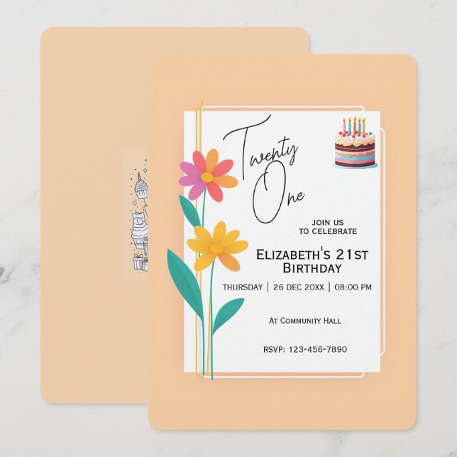 Deux fleurs avec carte d'invitation pour l'anniver (Devant / Derrière)