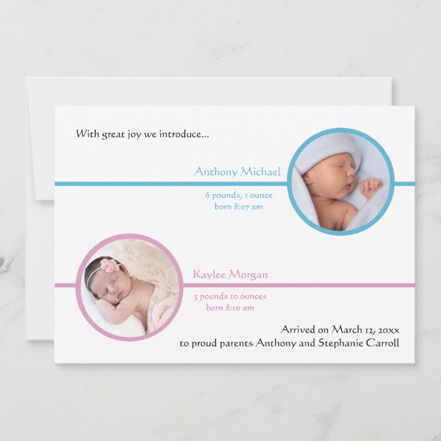 Deux frères et soeurs Faire-part de naissance phot (Devant)