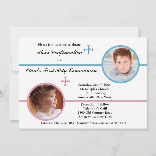 Deux frères et soeurs photographiés Invitation rel (Devant)