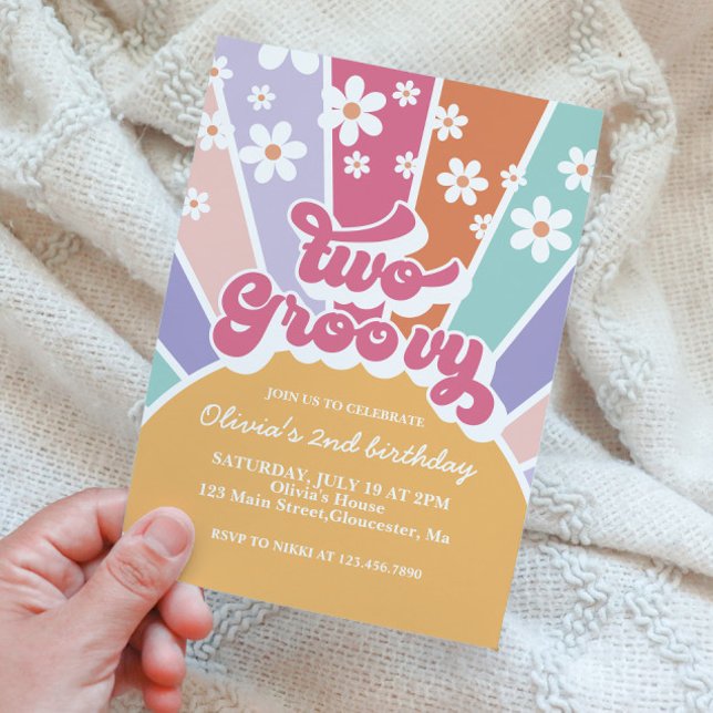 Deux Groovy Sunshine Rainbow Daisy Invitation (Créateur téléchargé)