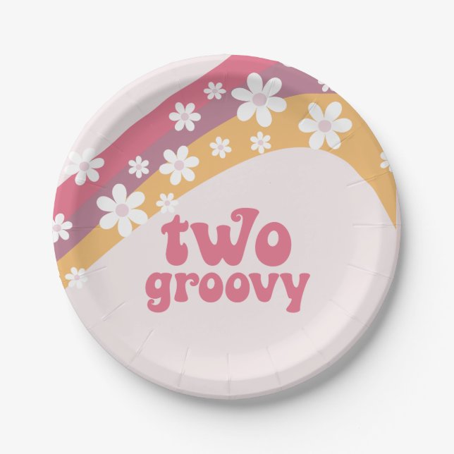 Deux hippie groovy Daisy Boho assiette en papier a (Devant)