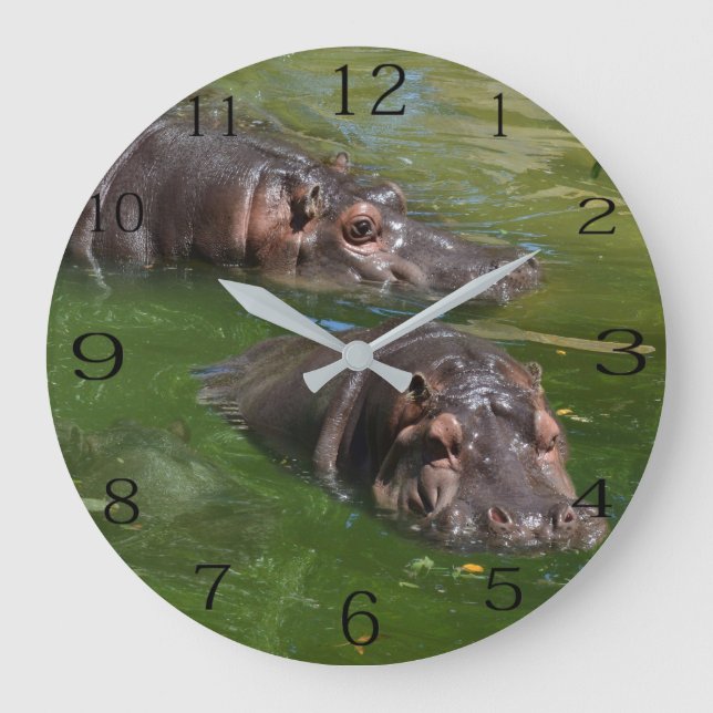 Deux Hippopotames Baignant Dans L'Étang, Horloge M (Recto)