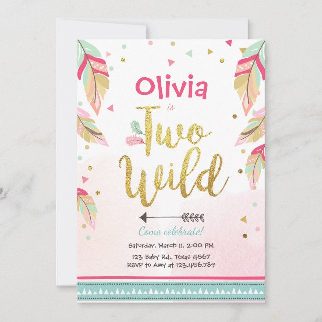 Deux invitation de fête sauvage 2Anniversaire fill (Devant)
