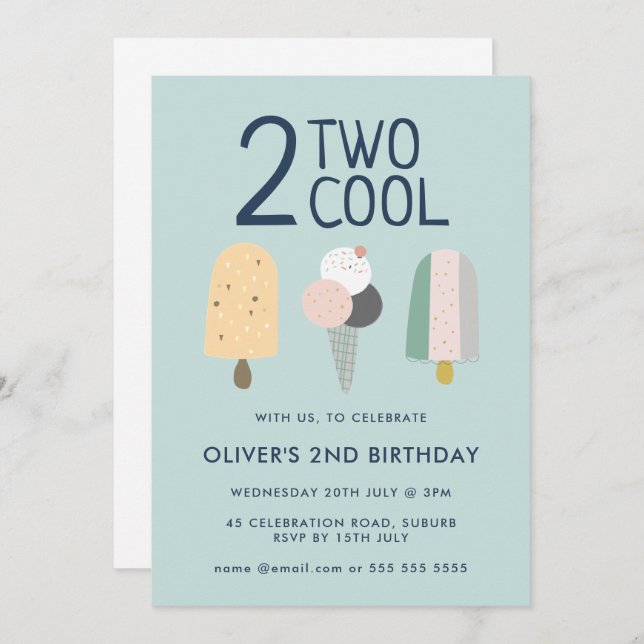 Deux Invitations d'anniversaire Cool Deuxième anni (Devant / Derrière)