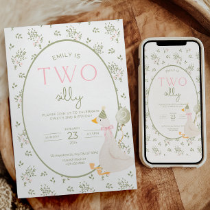 Deux Invitations d'anniversaire d'oie idiote Flora