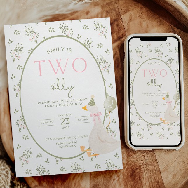 Deux Invitations d'anniversaire d'oie idiote Flora (Créateur téléchargé)