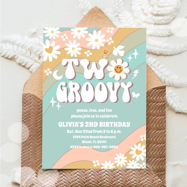 Deux invitations d'anniversaire Groovy Daisy (Créateur téléchargé)