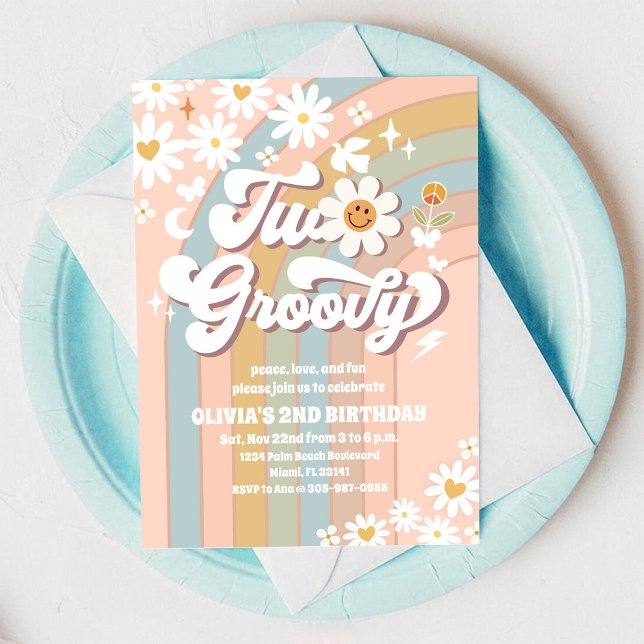 Deux invitations d'anniversaire Groovy Daisy (Créateur téléchargé)
