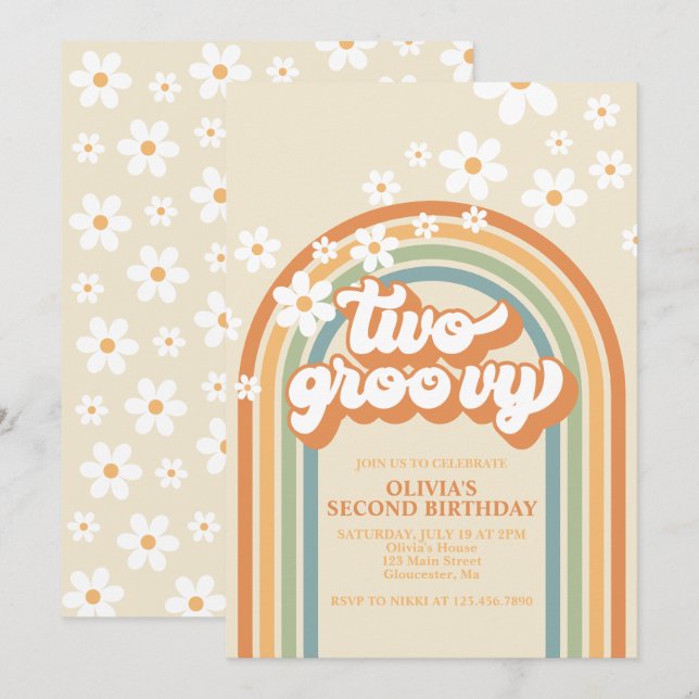 Deux Invitations d'anniversaire Groovy Rétro Arc-e (Devant / Derrière)