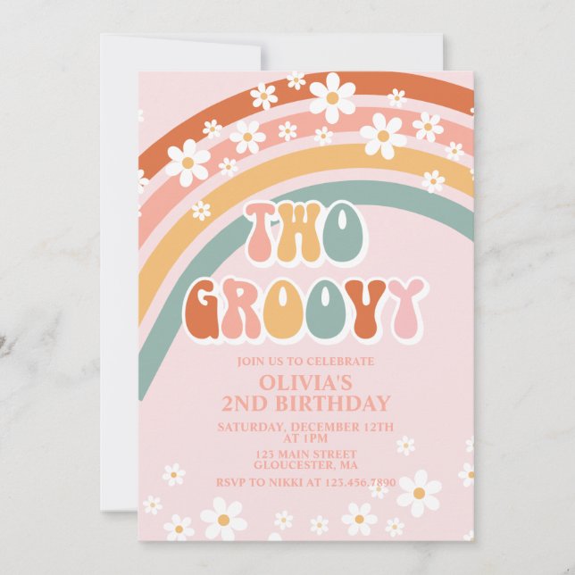 Deux invitations d'anniversaire rétro arc-en-ciel  (Devant)