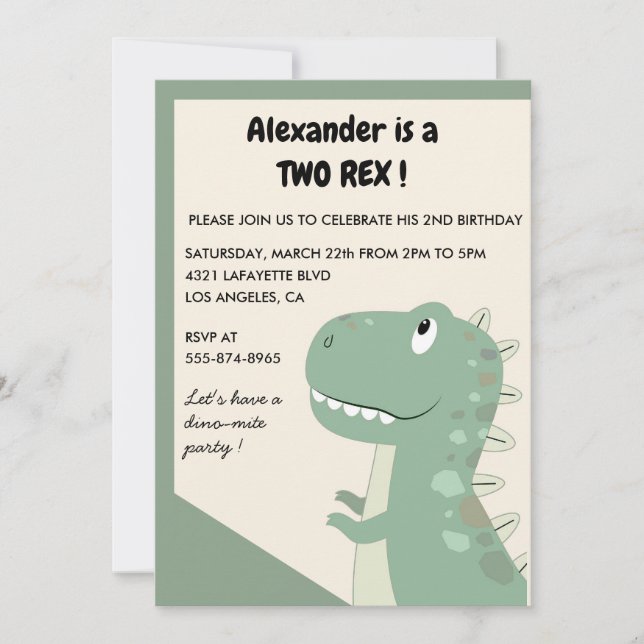 Deux invitations d'anniversaire rex Cute dinomite  (Devant)